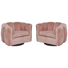 Pair of Pink Channel Back Swivel Club / Lounge Chairs by Milo Baughman