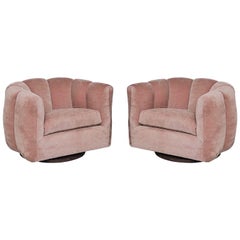 Pair of Pink Channel Back Swivel Club / Lounge Chairs by Milo Baughman