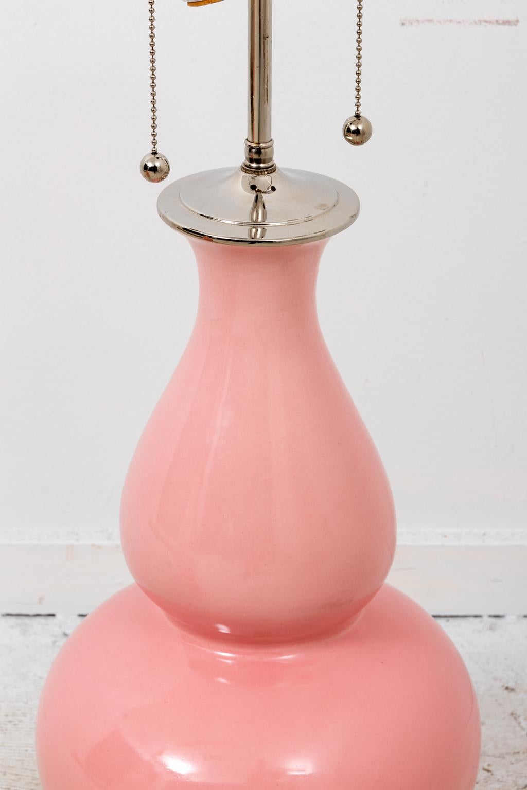 Pair of Pink Christopher Spitzmiller Aurora Shell Table Lamps In Good Condition In Stamford, CT