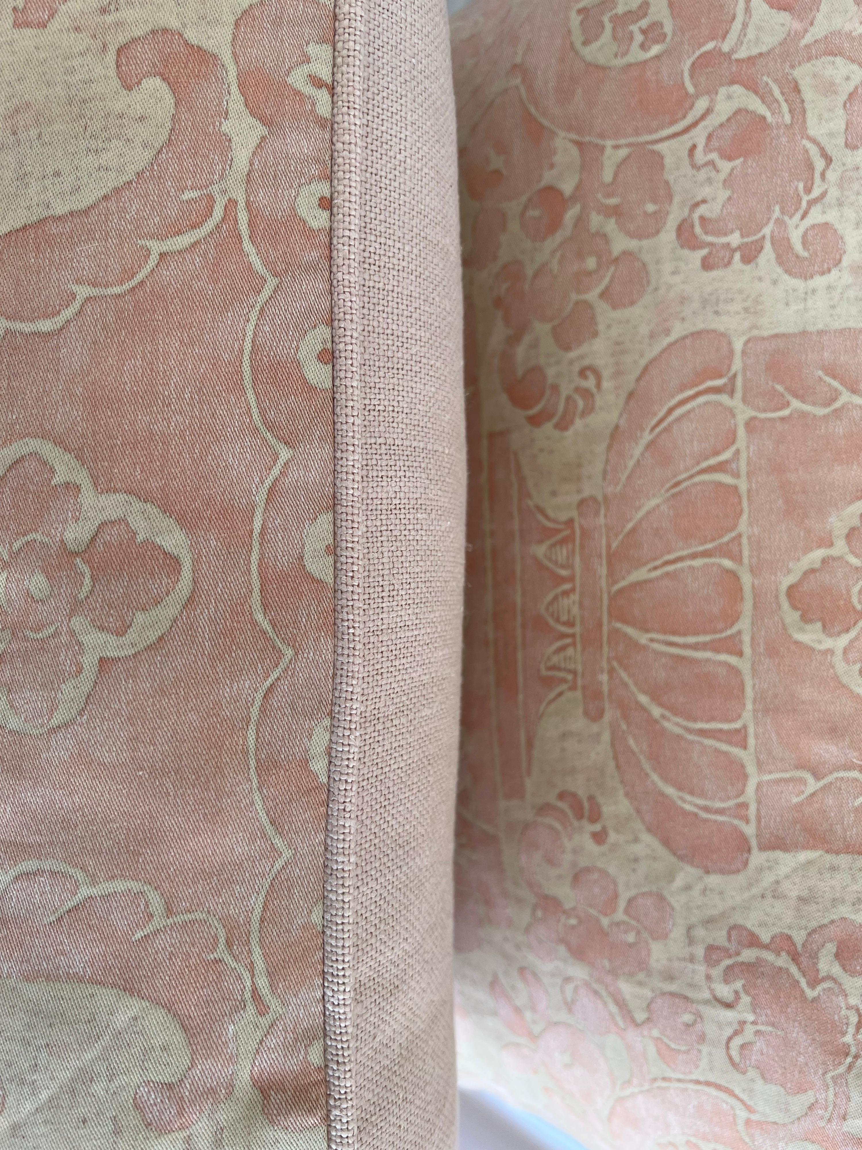 Cotton Pair of Pink & Cream Fortuny Pillows