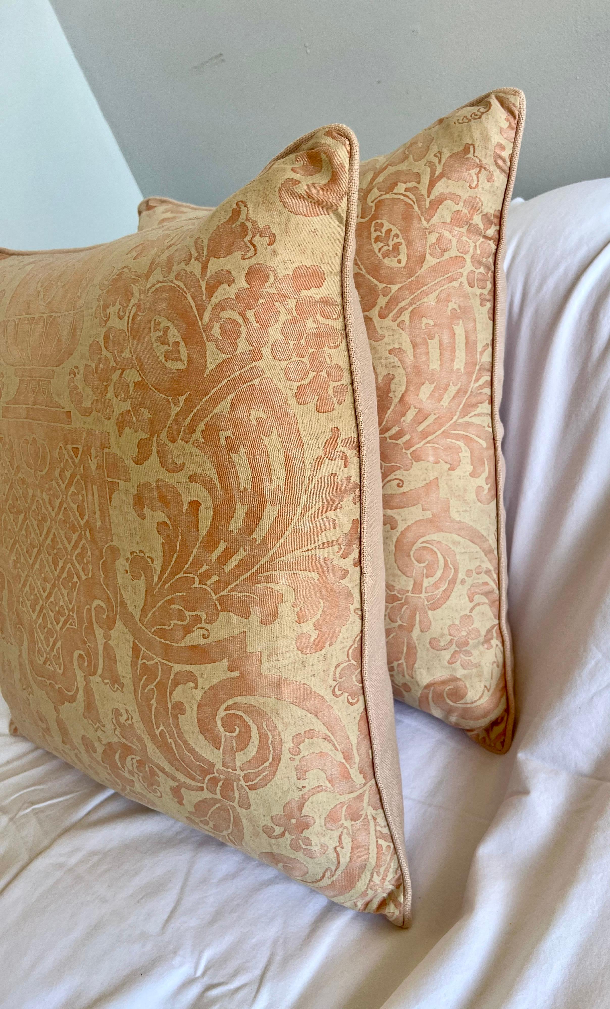Pair of Pink & Cream Fortuny Pillows 1