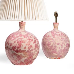 Pair of Pink Crystalline Glazed Vase Lamps