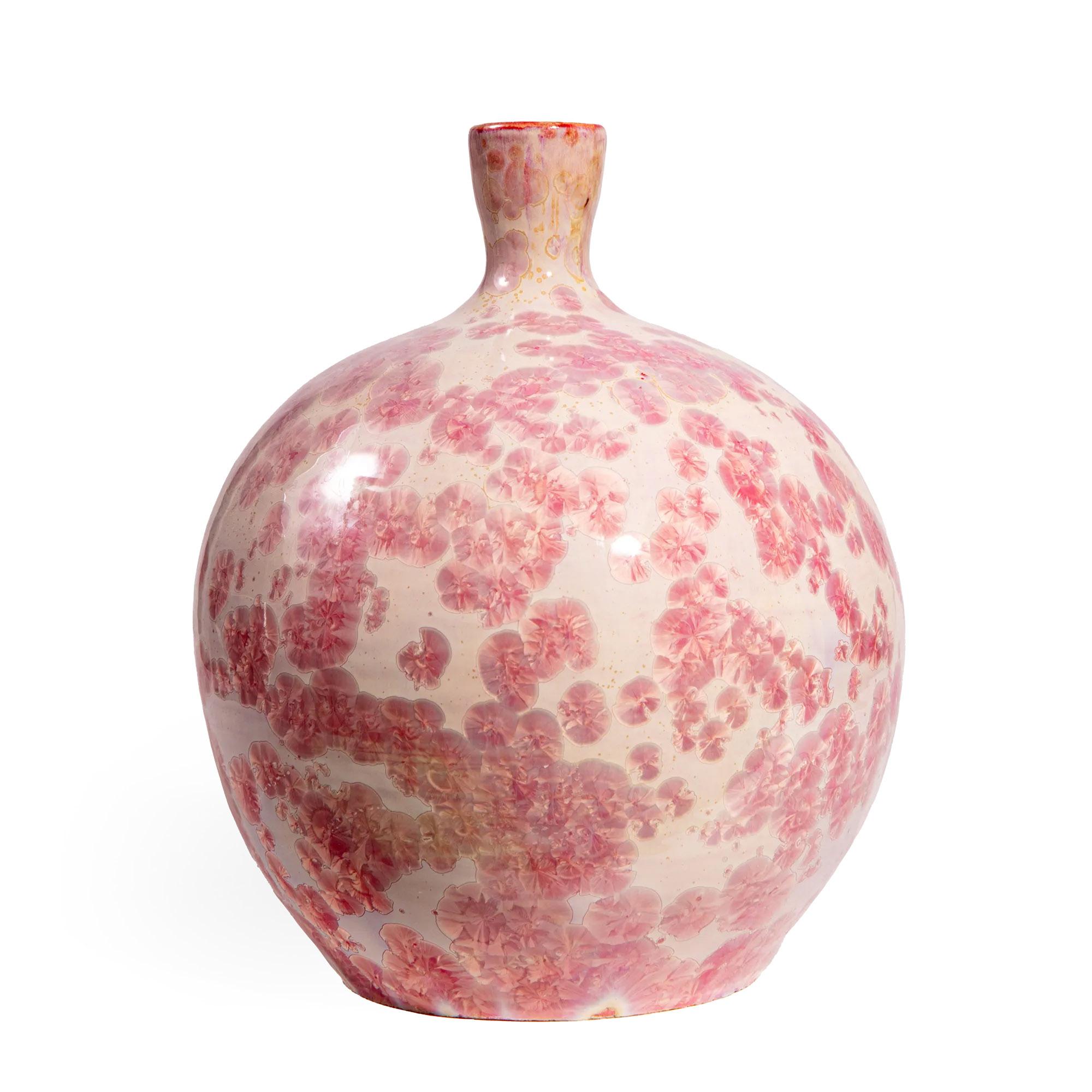 XXIe siècle et contemporain Paire de lampes-vases en cristal rose émaillé en vente