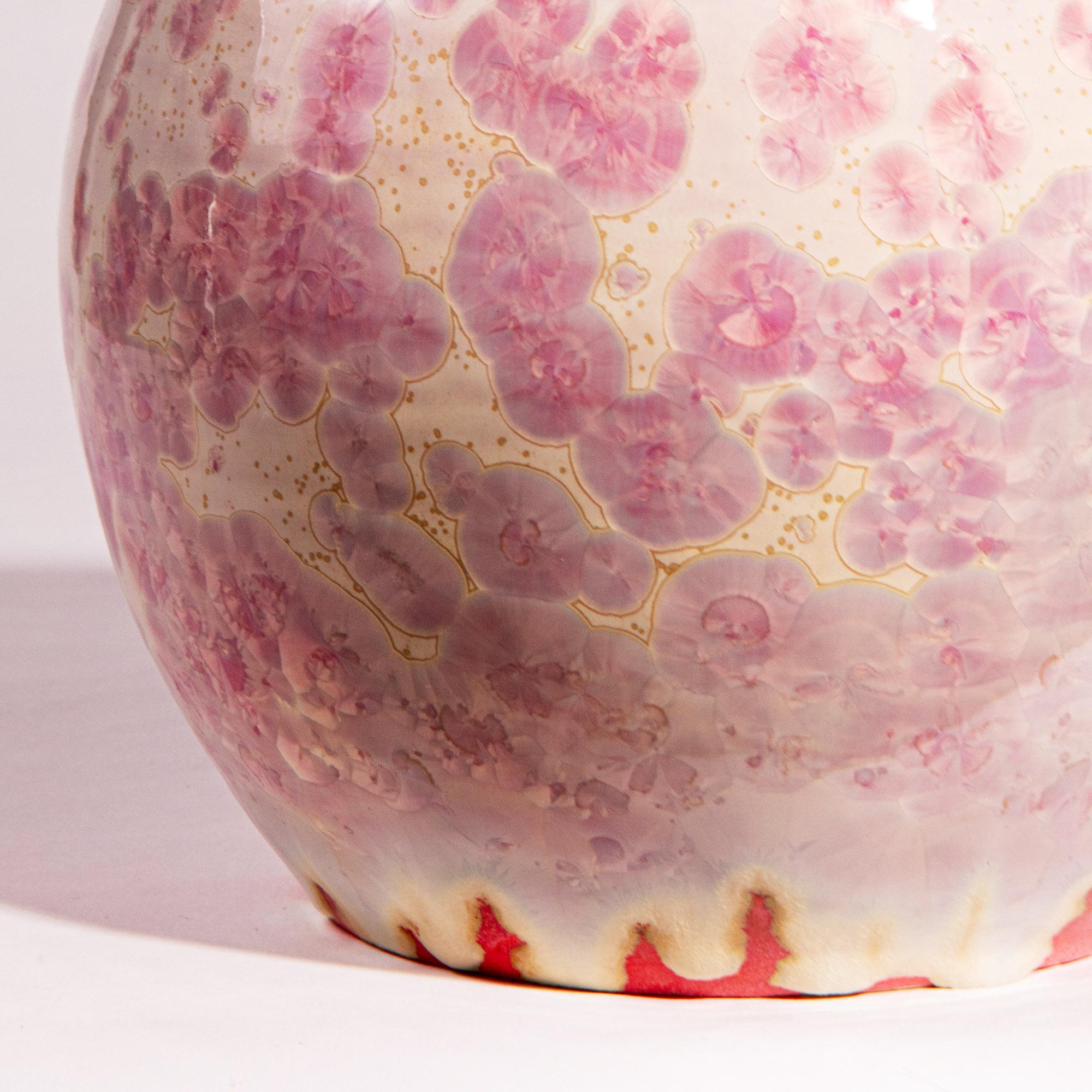 Céramique Paire de lampes-vases en cristal rose émaillé en vente