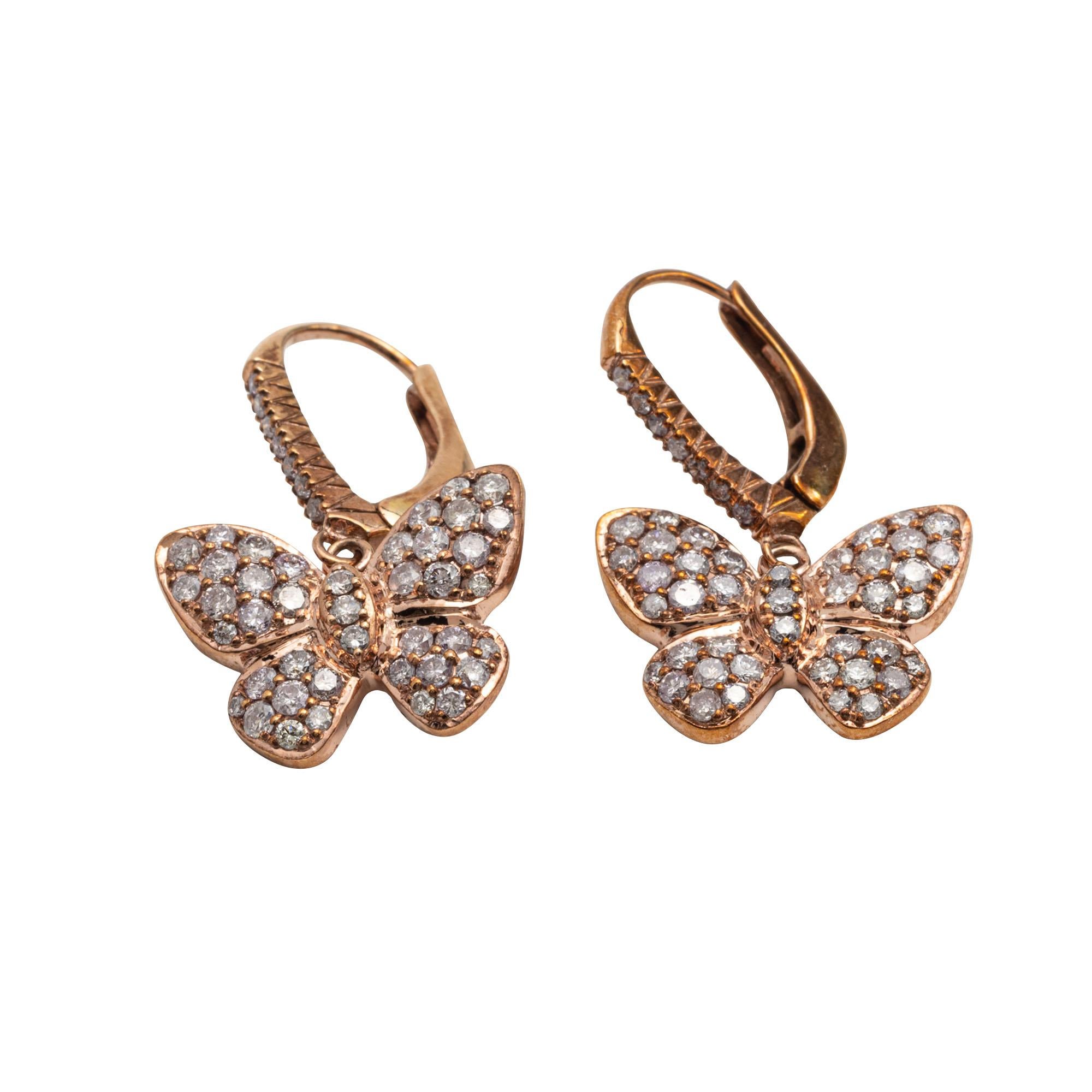 Paar Pink Diamond und Diamond Butterfly Ohrringe für Damen oder Herren