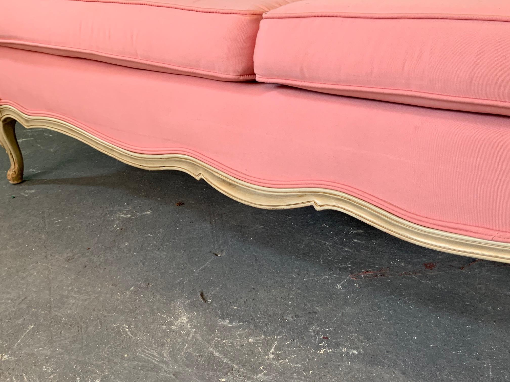 Hollywood Regency Pair of Pink French Provincial Sofas