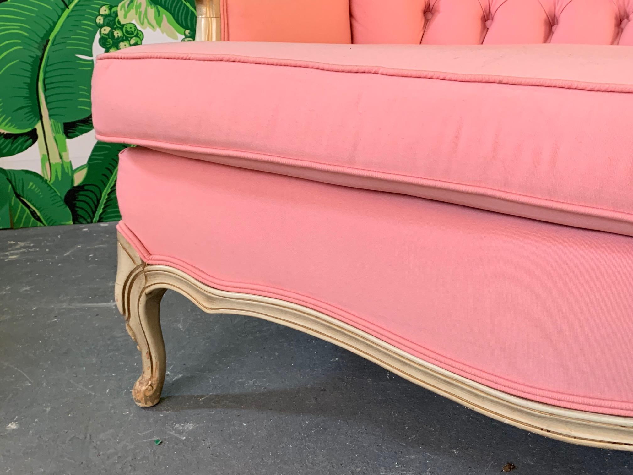 Pair of Pink French Provincial Sofas In Good Condition In Jacksonville, FL