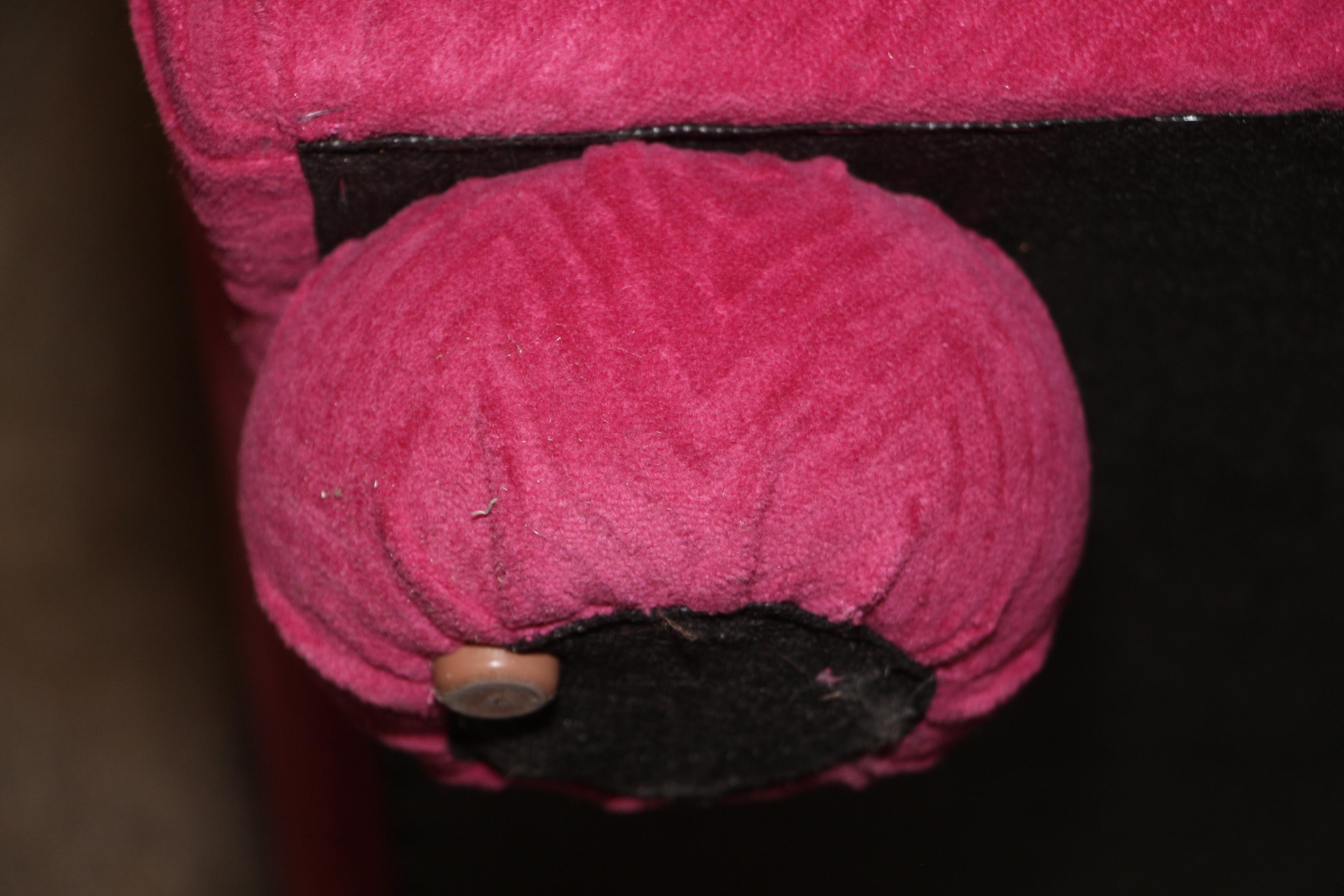 Pair Pink Fuschia Wool Mohair Covered Ottomans 1