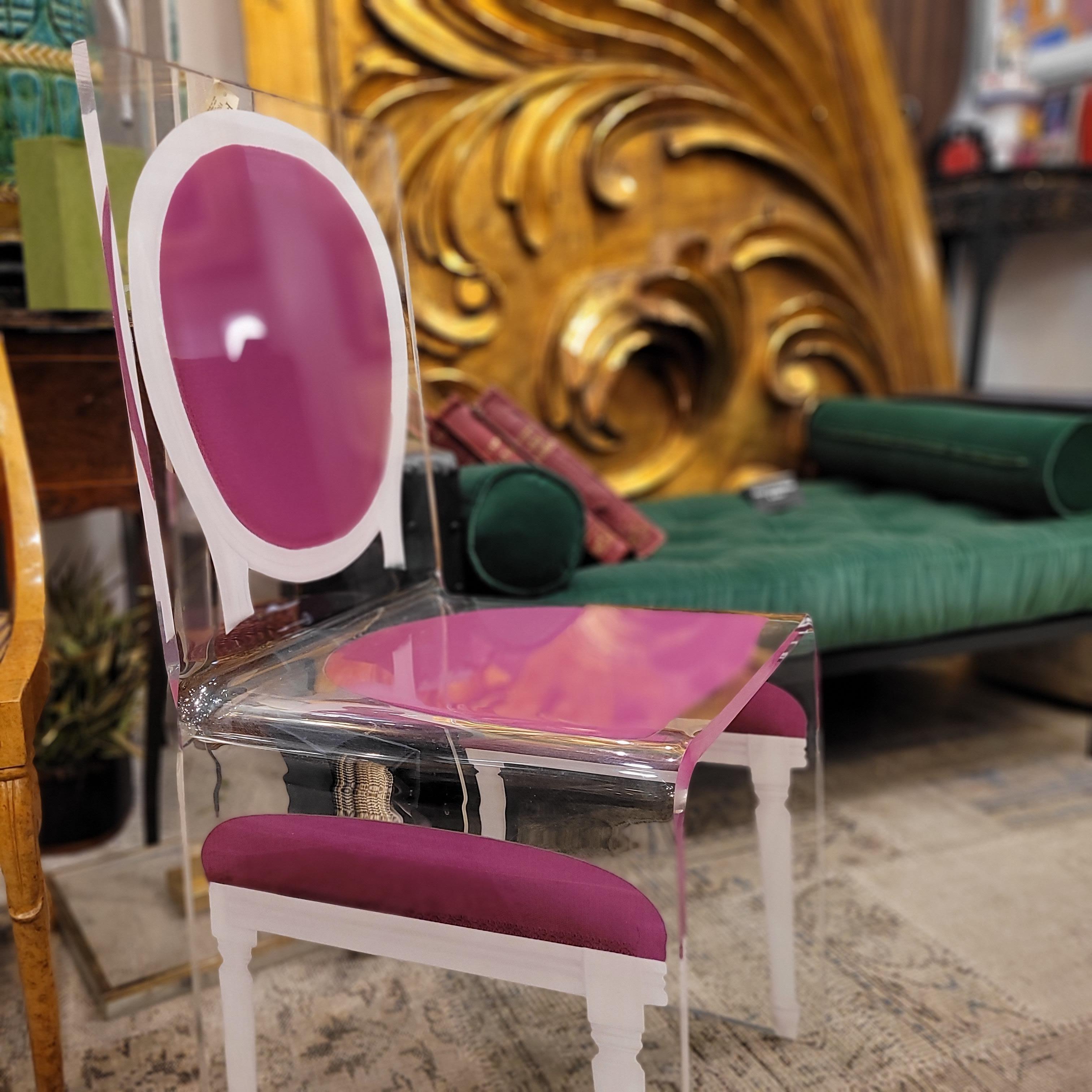 Pair of Pink  «Ghost» chairs, J.C. de Castelbajac for Acrila, Acrylic glass For Sale 5