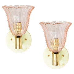 Pair of Pink Glass Barovier Sconces