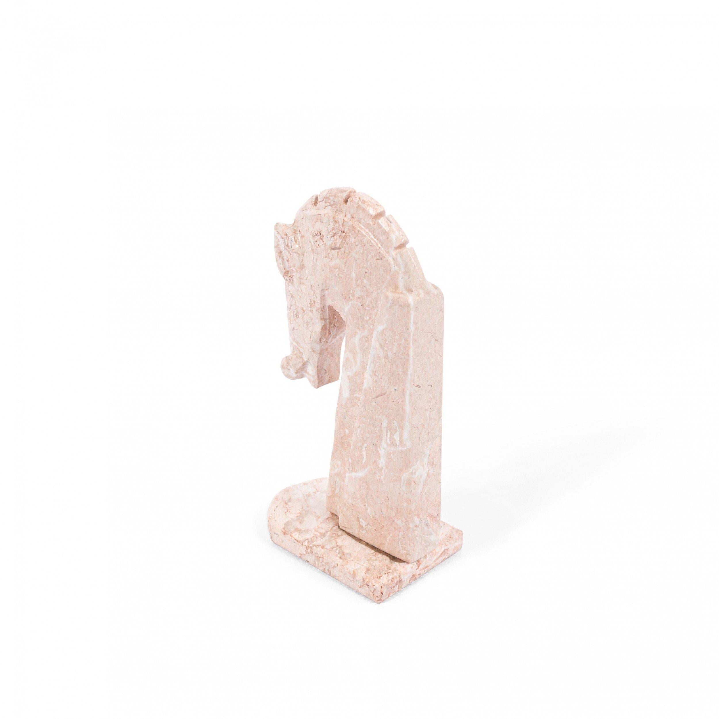 Pair of Pink Hardstone Midcentury Horse Bookends In Good Condition In New York, NY