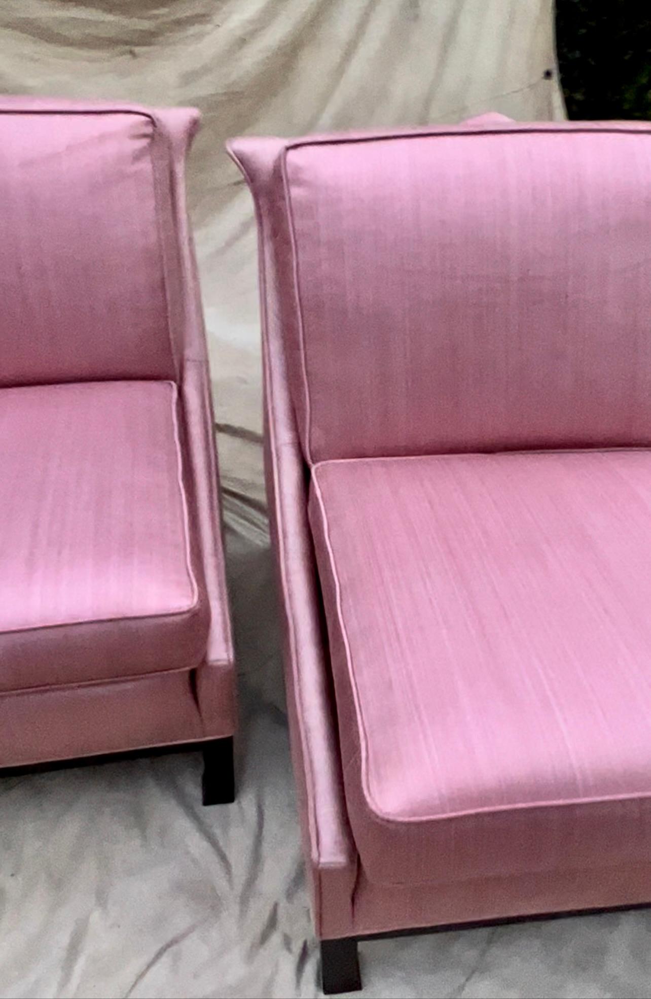 Textile Pair of Pink Hollywood Regency Slipper Chairs
