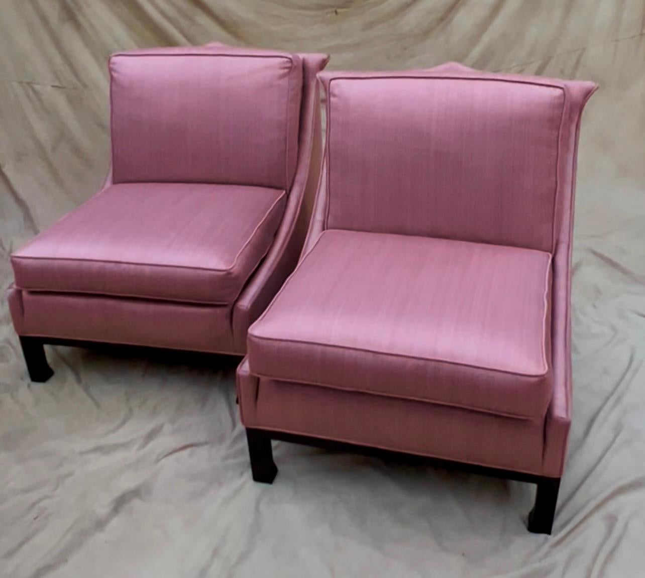 Pair of Pink Hollywood Regency Slipper Chairs 1