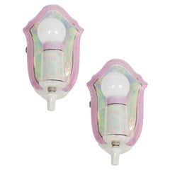 Pair of Pink Irridescent Porcelain Bathroom Sconces