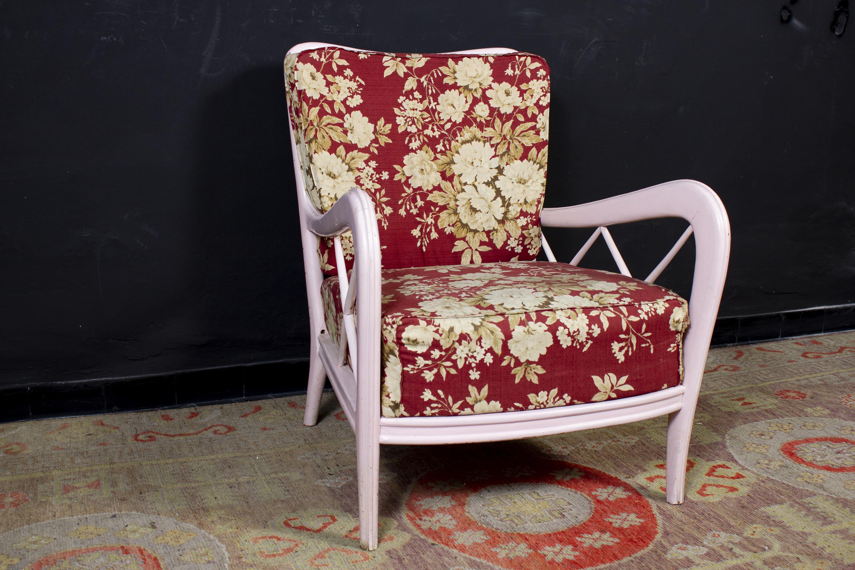 20th Century Pair of Pink Italian Midcentury Armchairs Paolo Buffa Style, 1950s For Sale