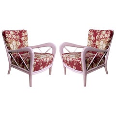 Paire de fauteuils roses italiens du milieu du siècle, style Paolo Buffa, années 1950