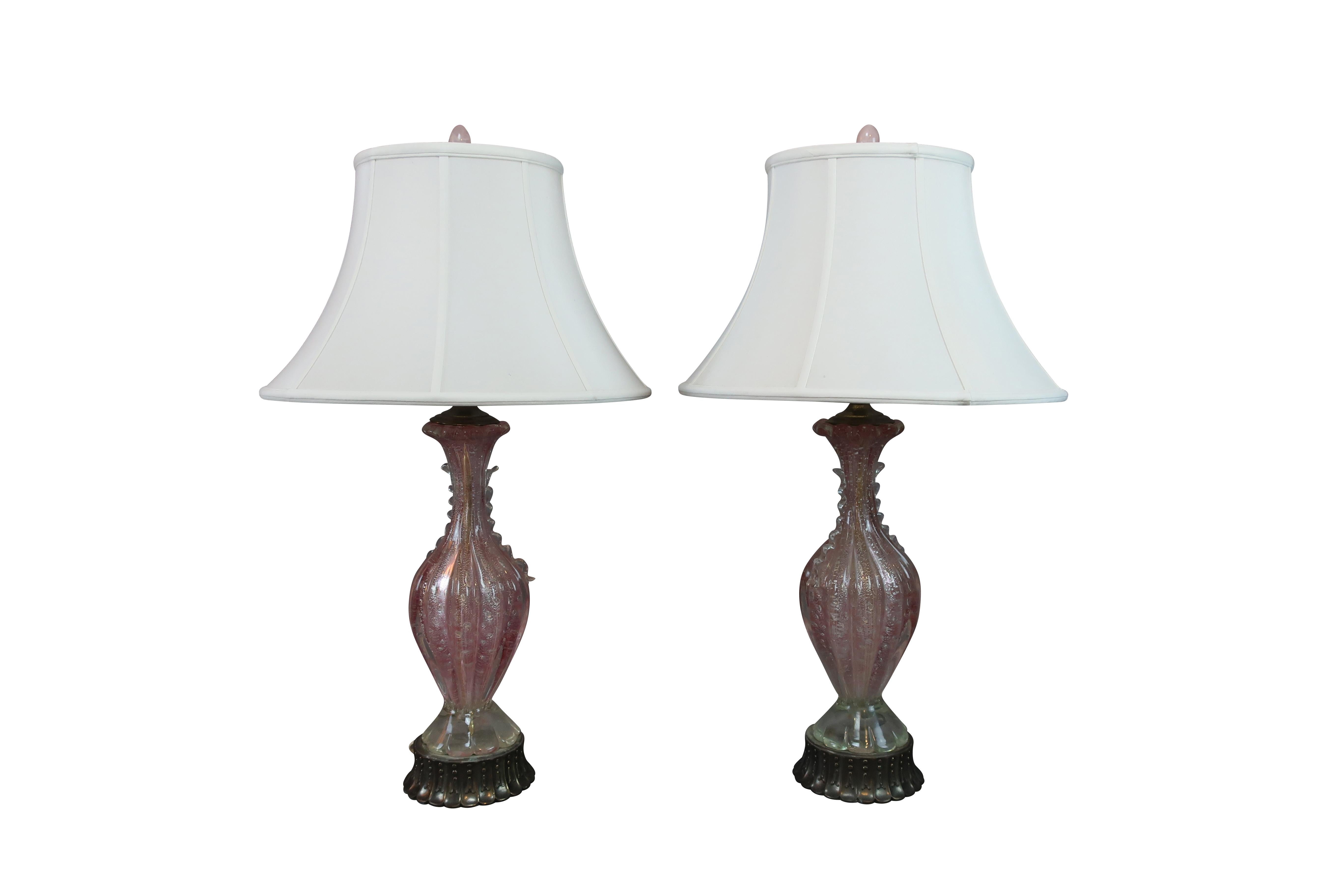 Pink Italian Murano Glass Table Lamps In Good Condition For Sale In Essex, MA