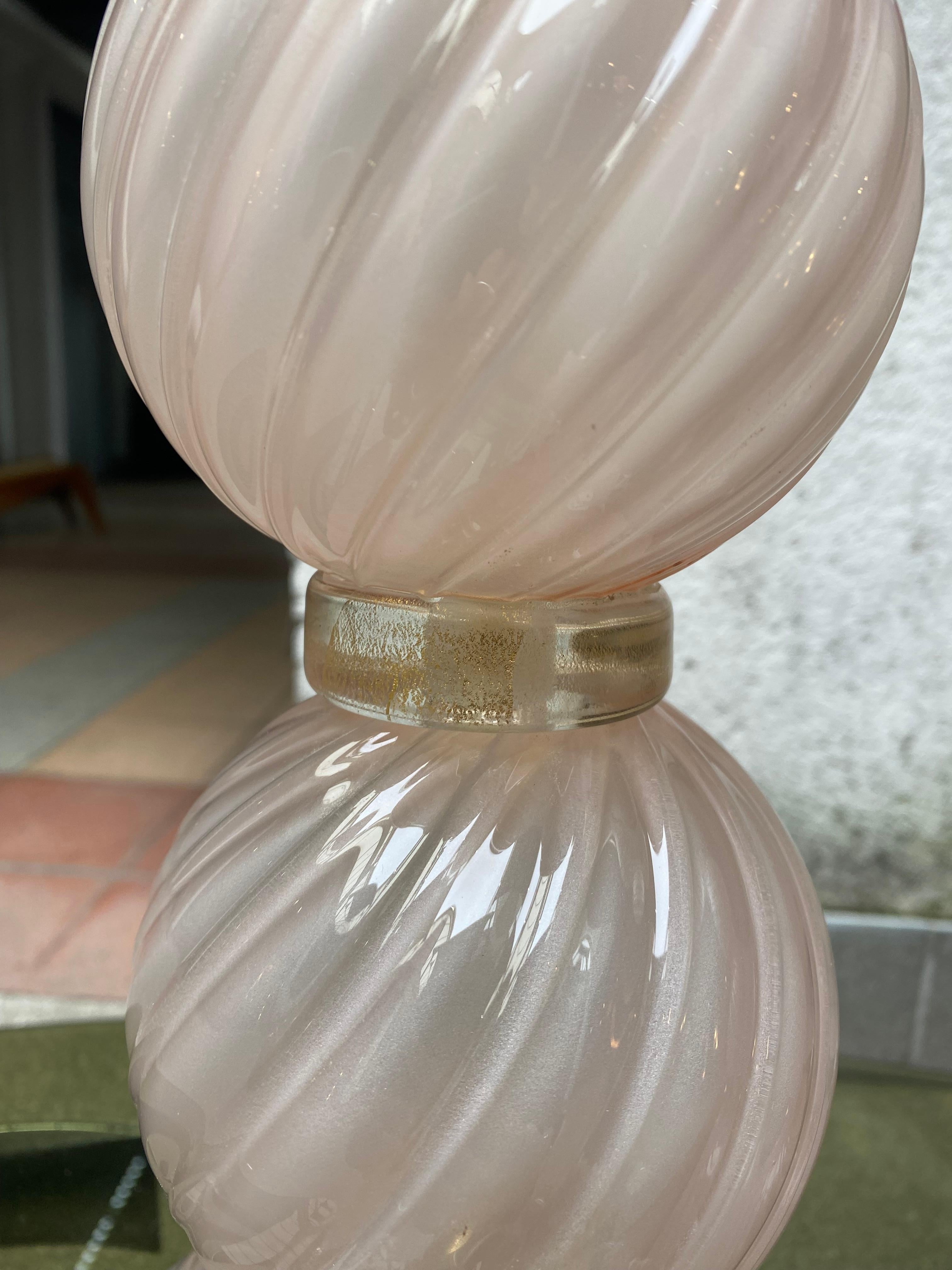 Pair of Pink Lamps Murano Glass For Sale 3