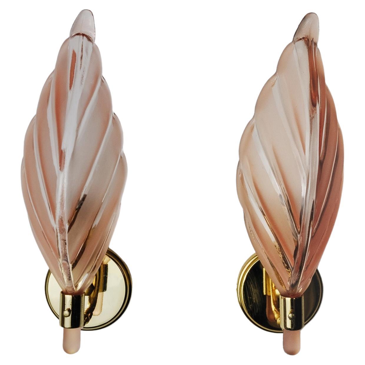 Pair of Pink Leaf Sconces, Mazzega Murano, Italy 1970 For Sale
