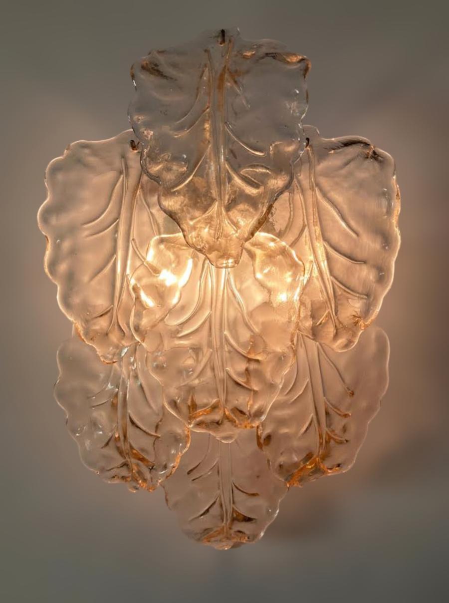 Pair of Pink Leaves Sconces In Good Condition For Sale In Los Angeles, CA