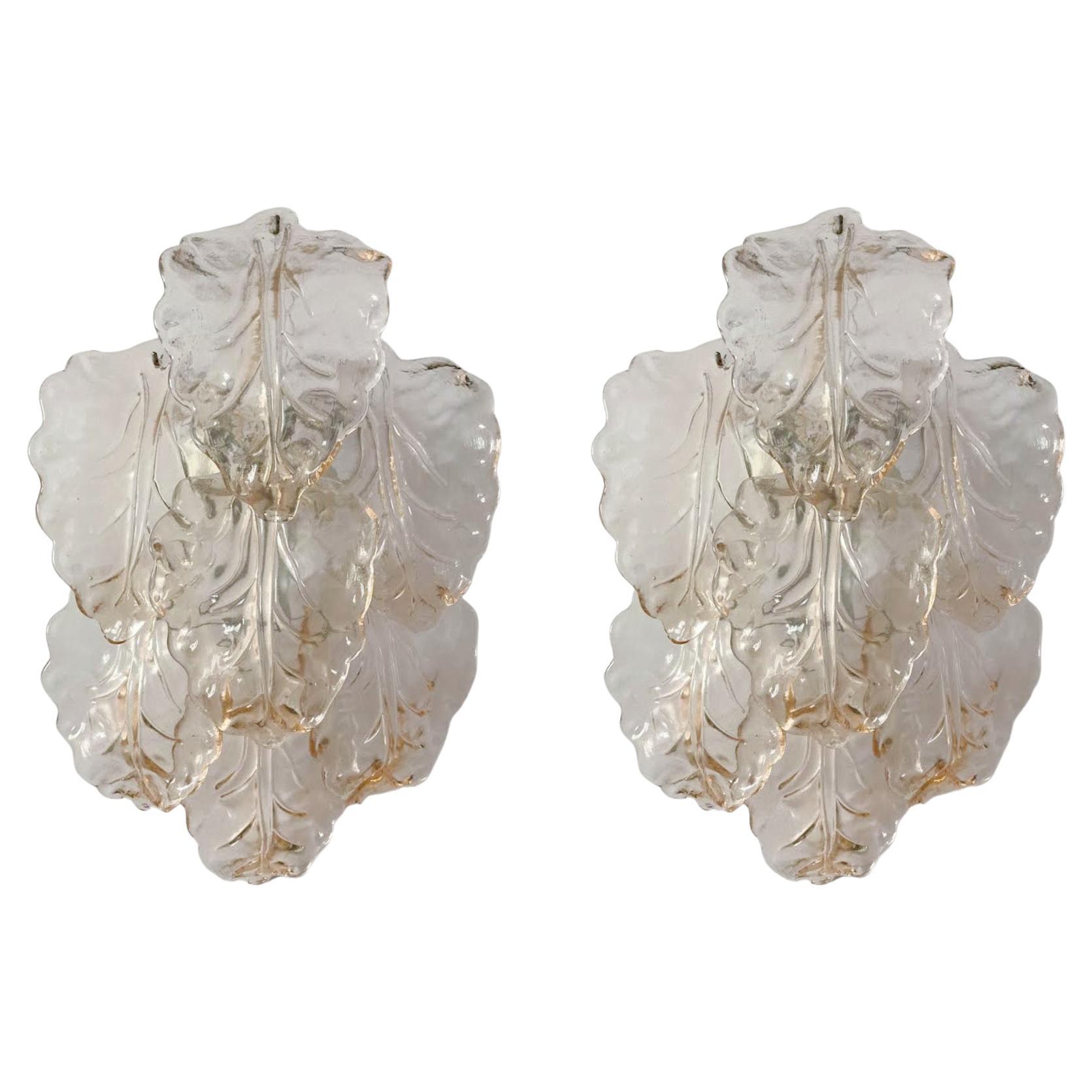 Pair of Pink Leaves Sconces For Sale
