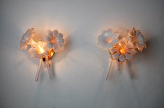 Pair of pink lily cala sconces, murano glass, Italy, 1970