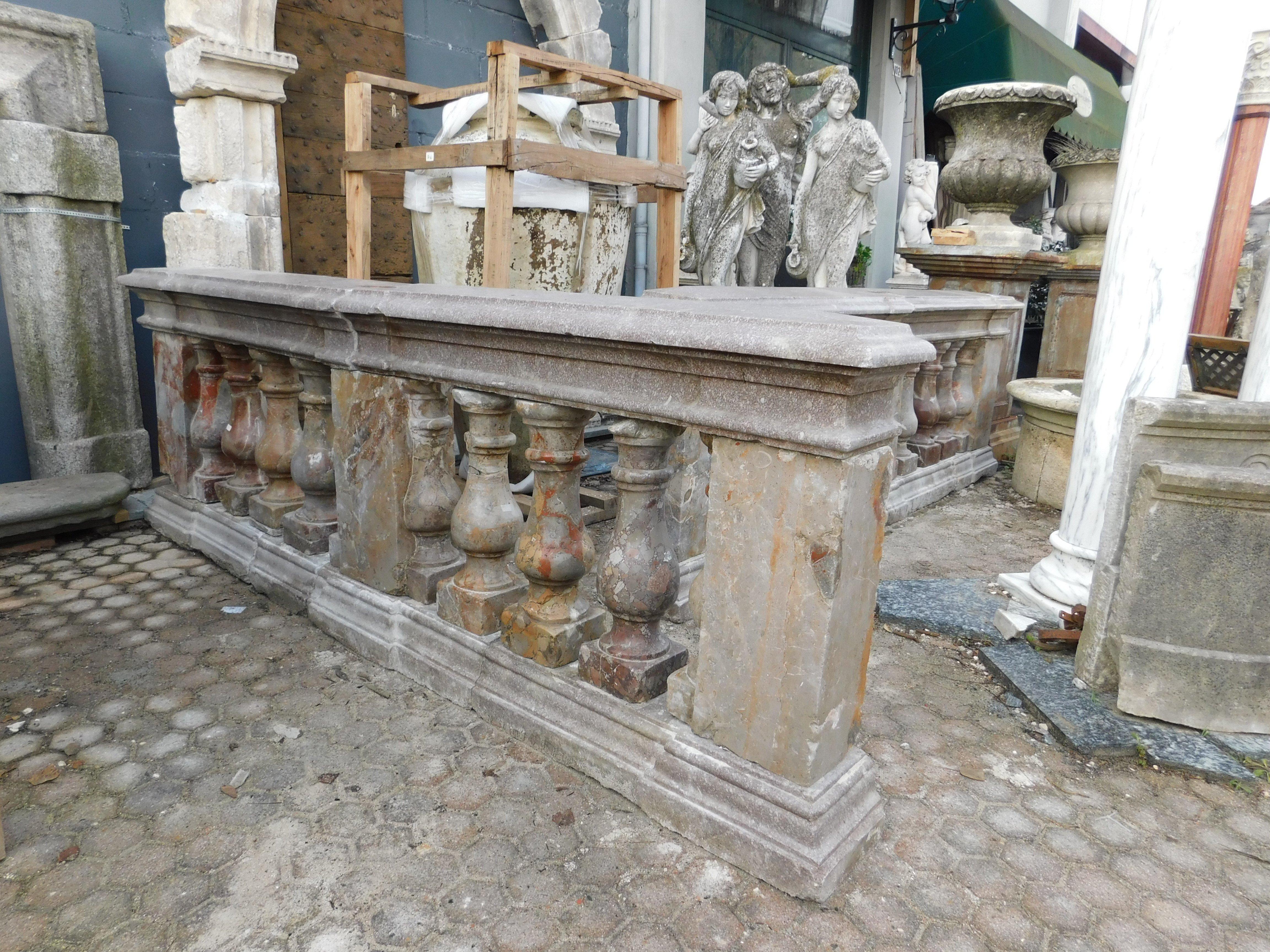 Italian Pair of pink marble balustrade railings, with sculpted columns, Italy For Sale