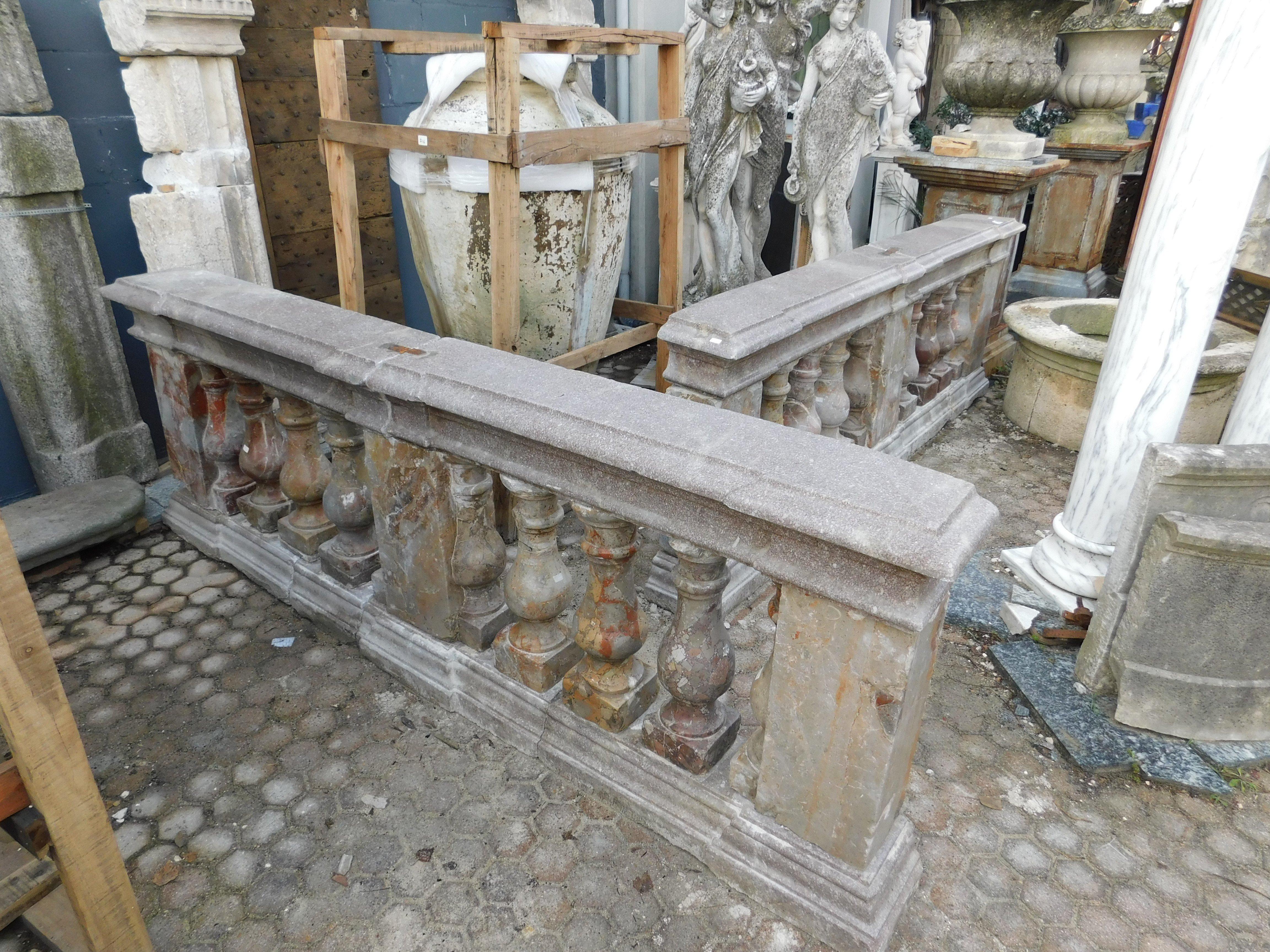 19th Century Pair of pink marble balustrade railings, with sculpted columns, Italy For Sale