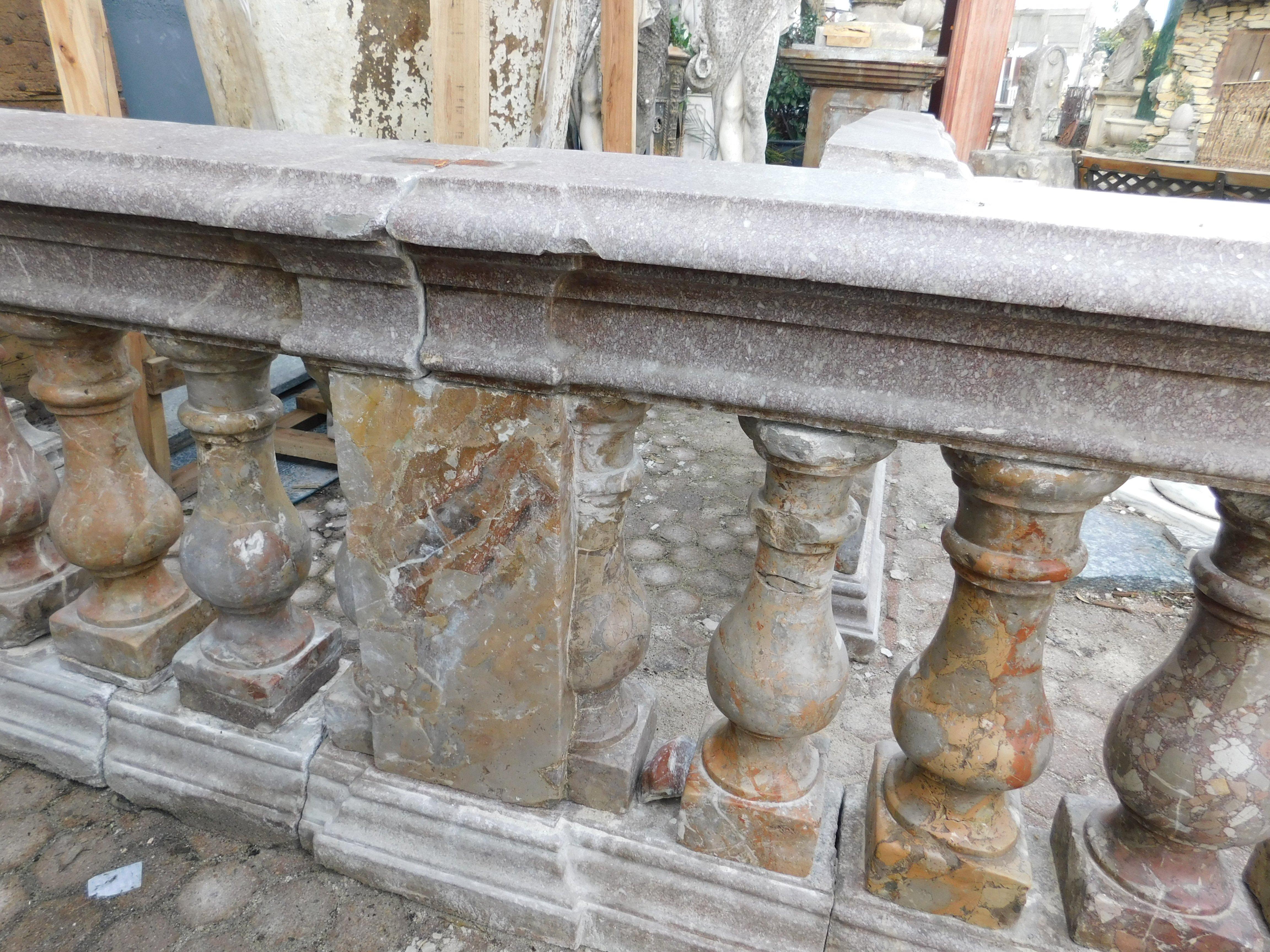 Marble Pair of pink marble balustrade railings, with sculpted columns, Italy For Sale