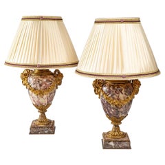 Pair of Pink Marble Lamps, 19th Century
