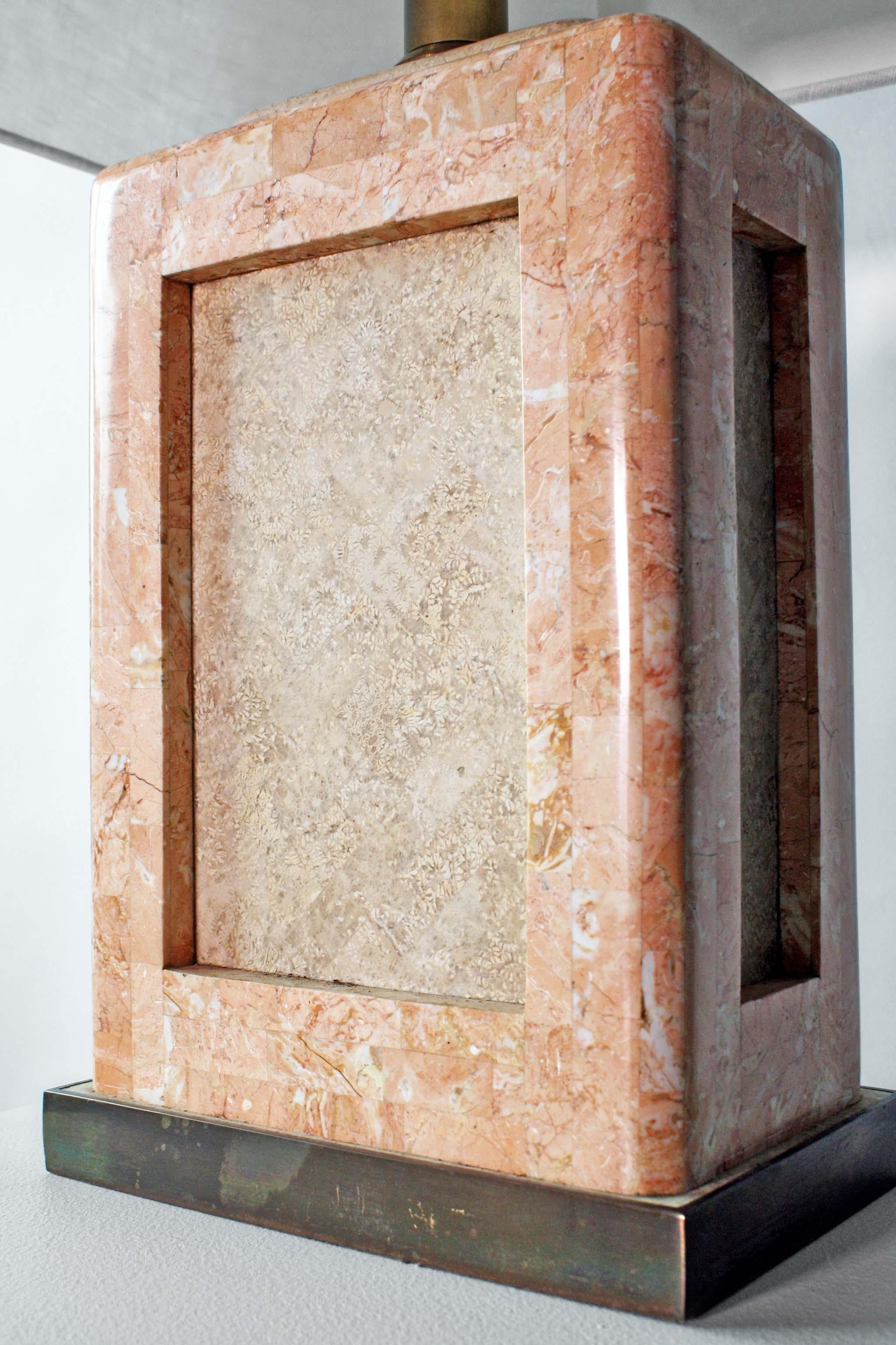 Modern Pair of Pink Marble Table Lamps, circa 20th Century For Sale