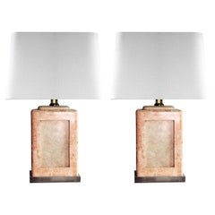 Retro Pair of Pink Marble Table Lamps, circa 20th Century