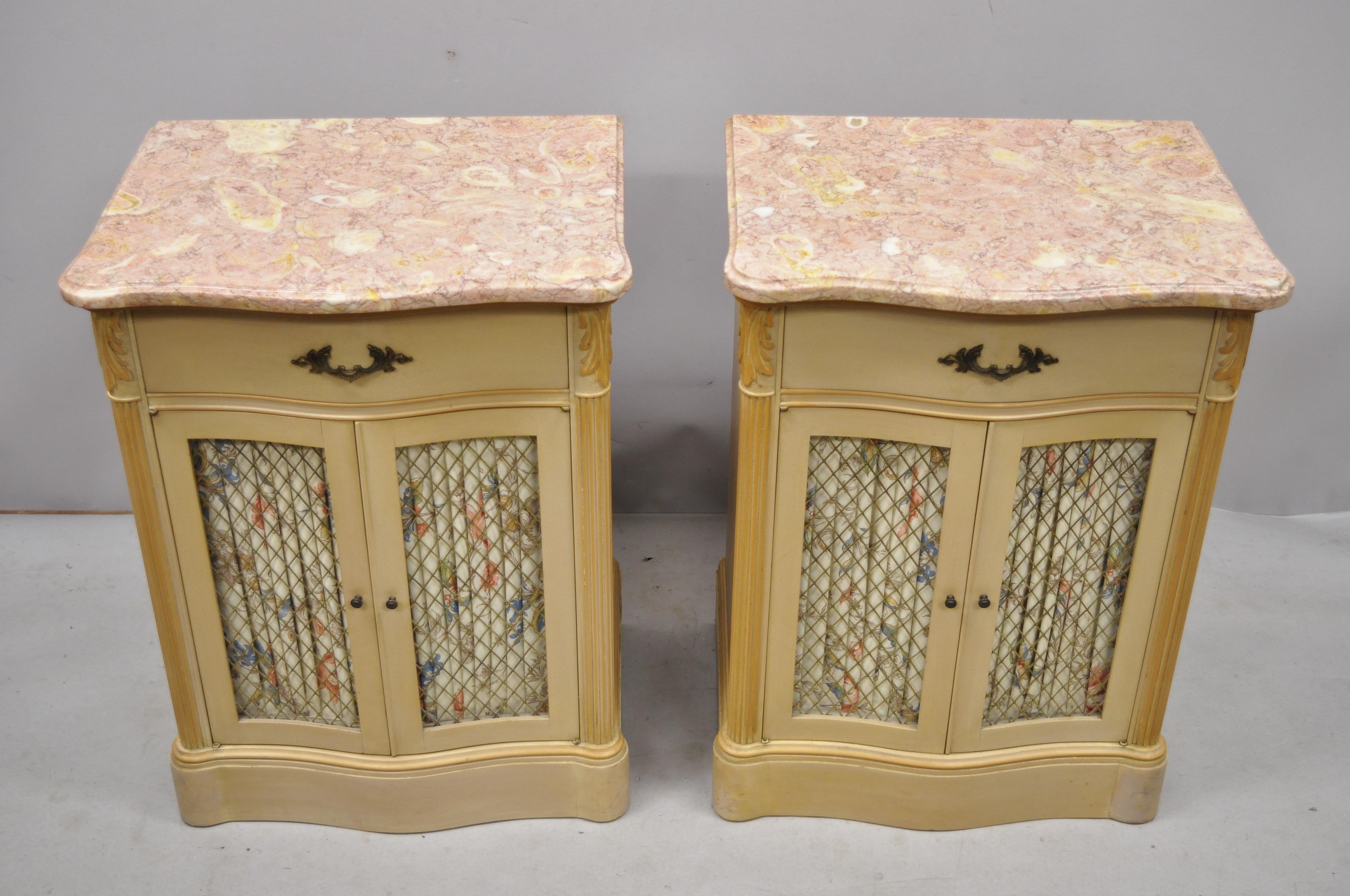 Pair of Pink Marble Top Serpentine Front French Victorian Style Nightstands 4