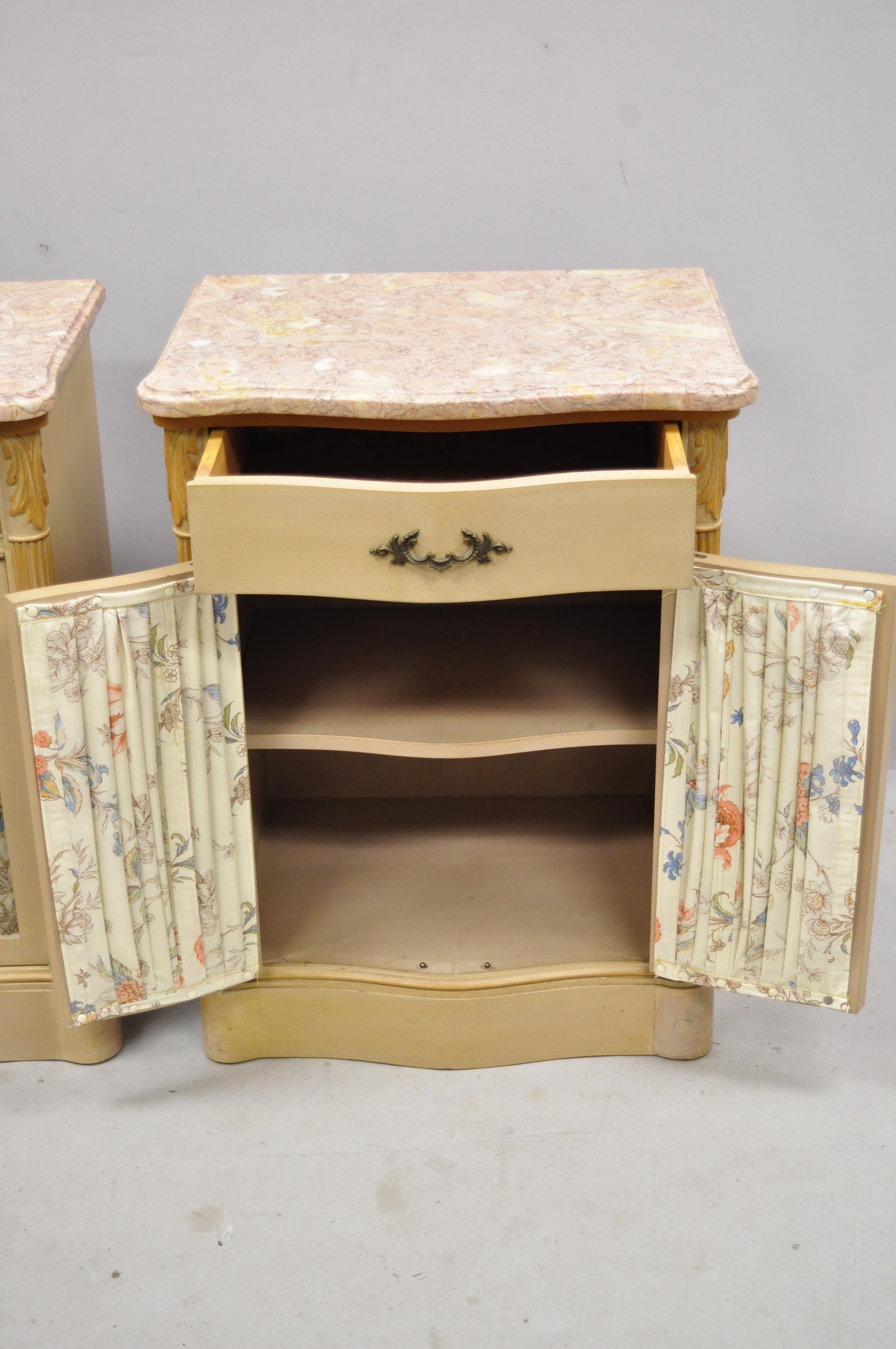 American Pair of Pink Marble Top Serpentine Front French Victorian Style Nightstands