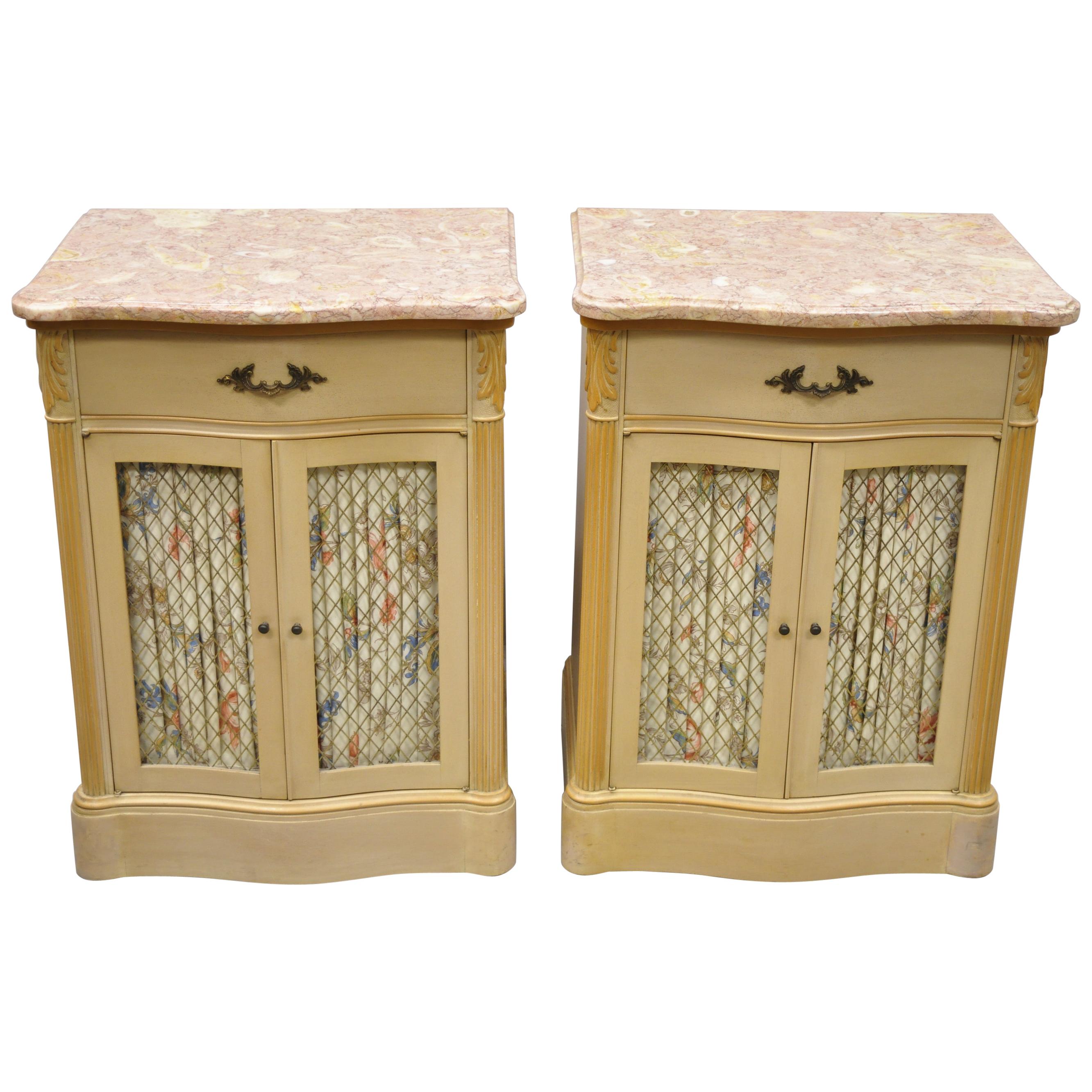 Pair of Pink Marble Top Serpentine Front French Victorian Style Nightstands