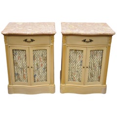 Vintage Pair of Pink Marble Top Serpentine Front French Victorian Style Nightstands