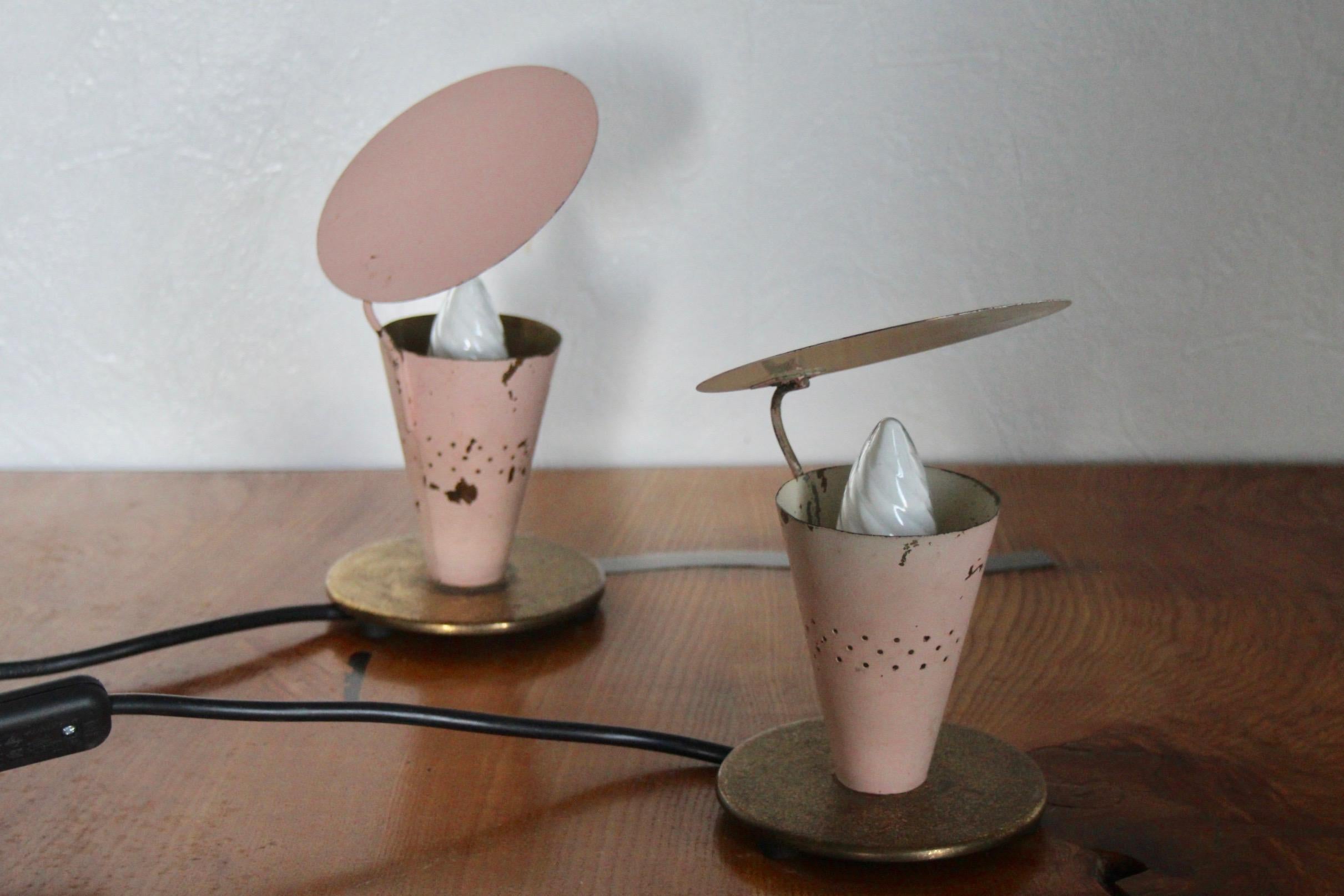 Italian Pair of Pink Metal Table Lamp