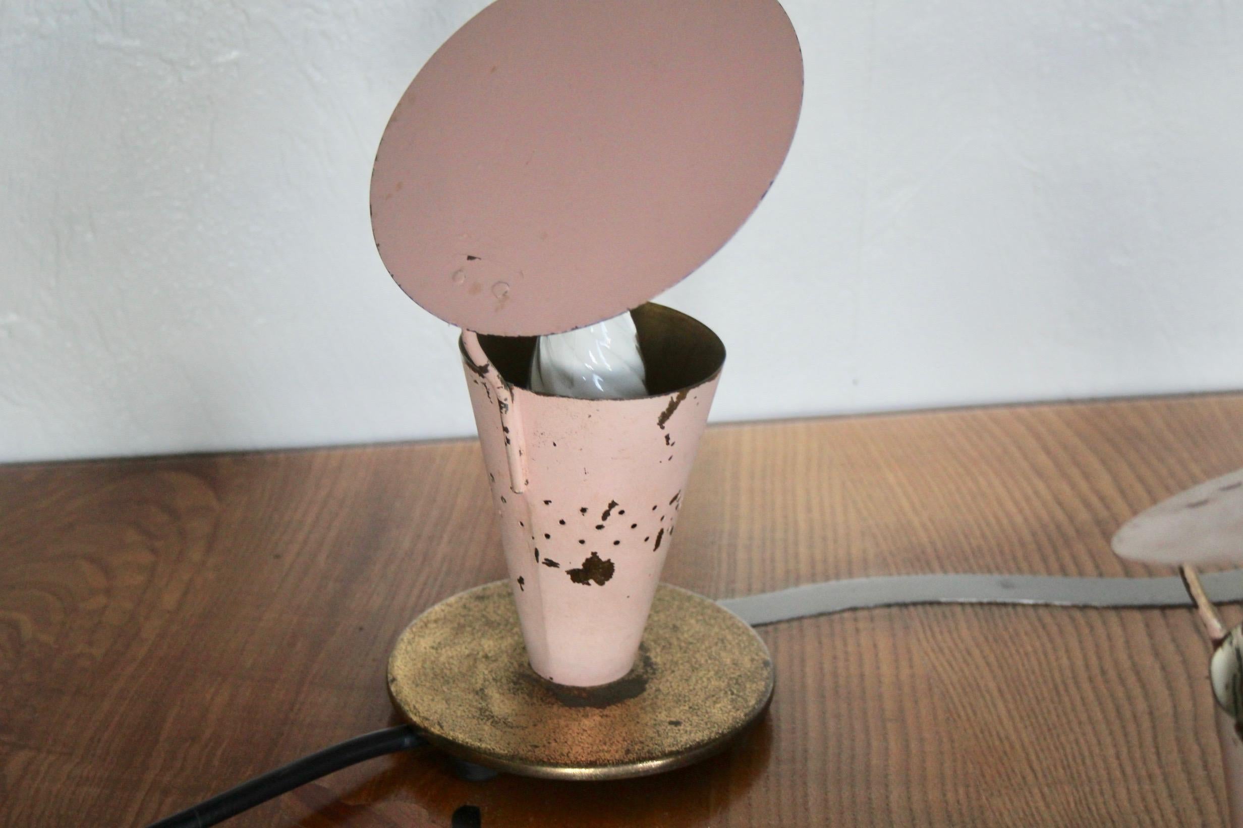 Mid-20th Century Pair of Pink Metal Table Lamp