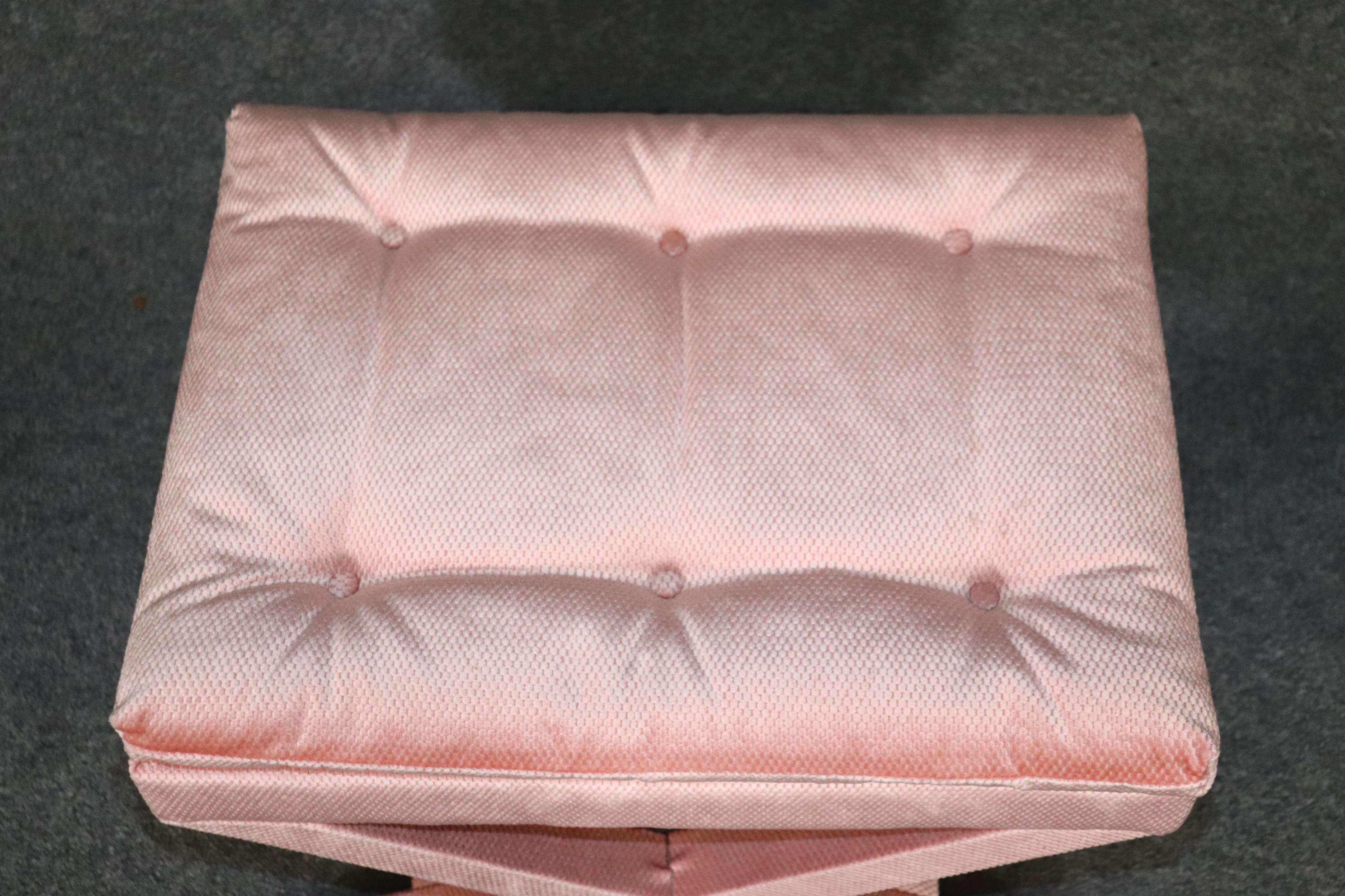 Pair of Pink Mid Century Dorothy Draper Style Upholstered X Benches 3
