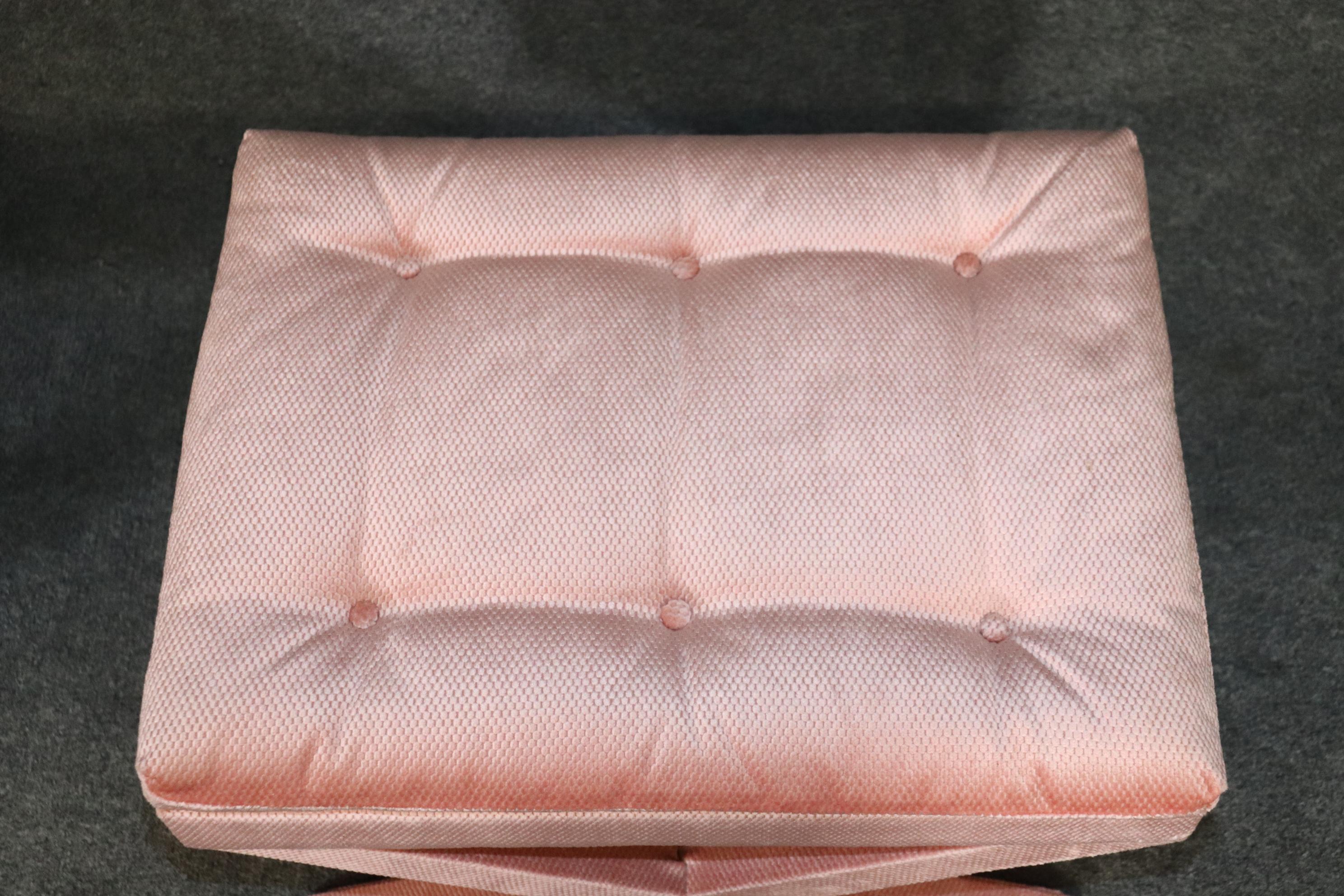 Pair of Pink Mid Century Dorothy Draper Style Upholstered X Benches 4
