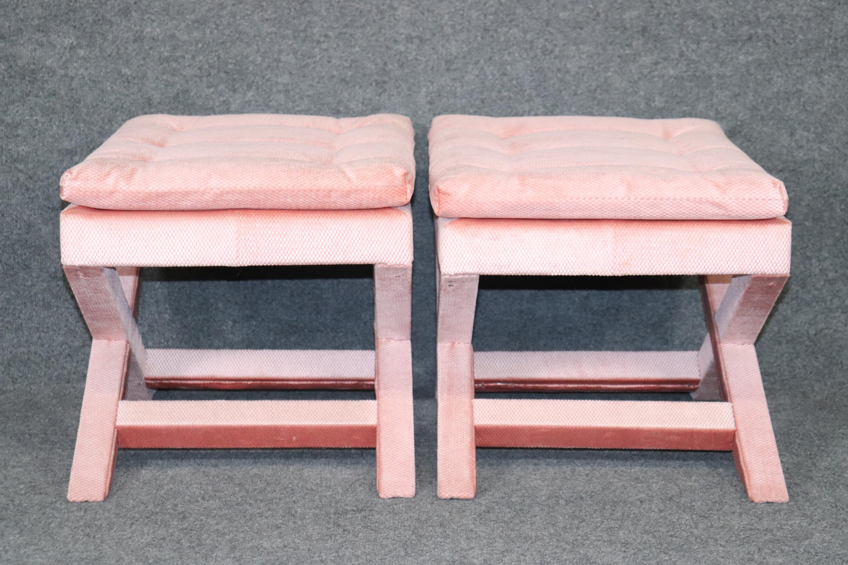 Late 20th Century Pair of Pink Mid Century Dorothy Draper Style Upholstered X Benches