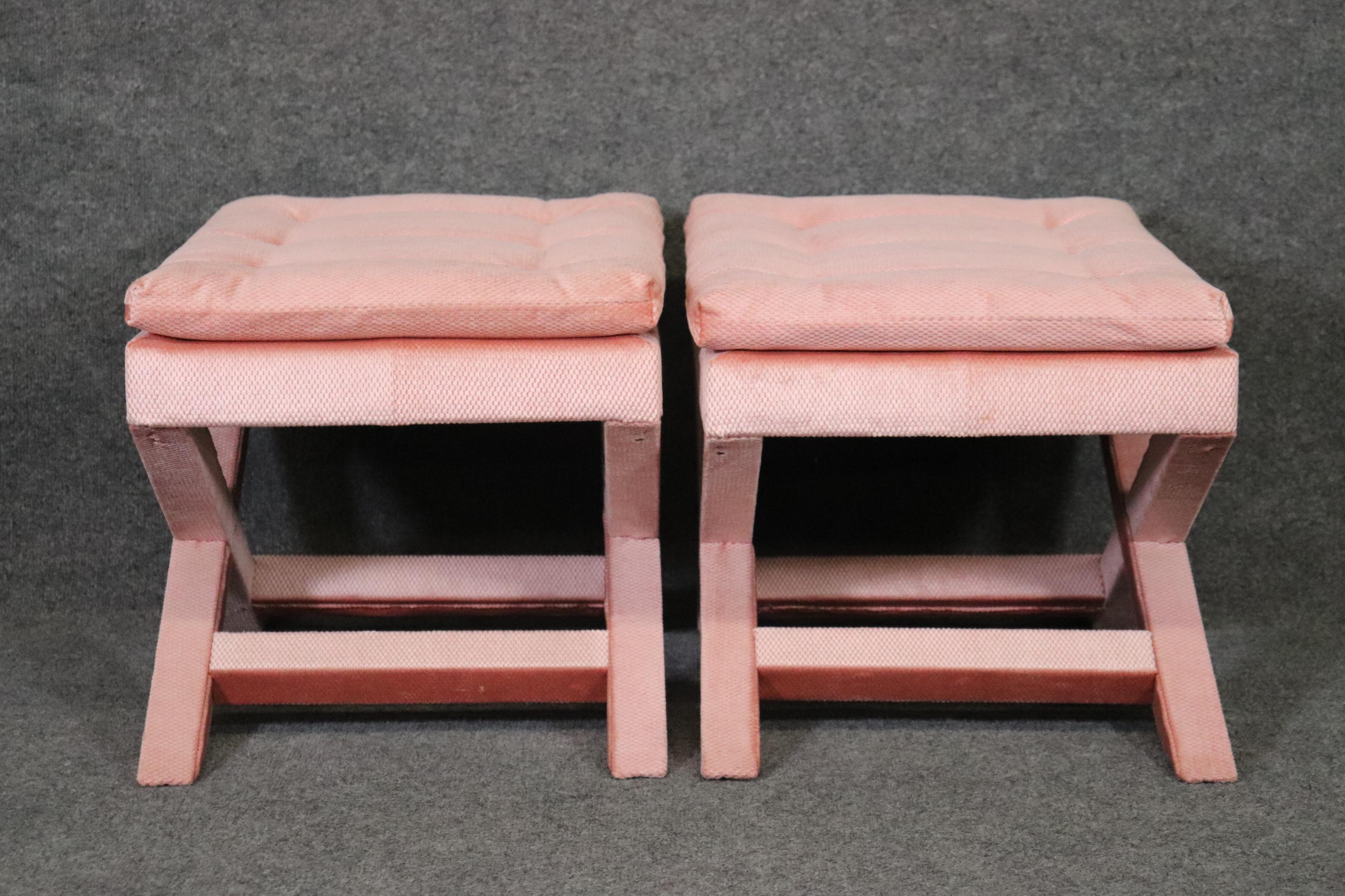 Upholstery Pair of Pink Mid Century Dorothy Draper Style Upholstered X Benches
