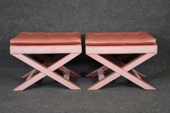 Pair of Pink Mid Century Modern Dorothy Draper Style Upholstered X Benches