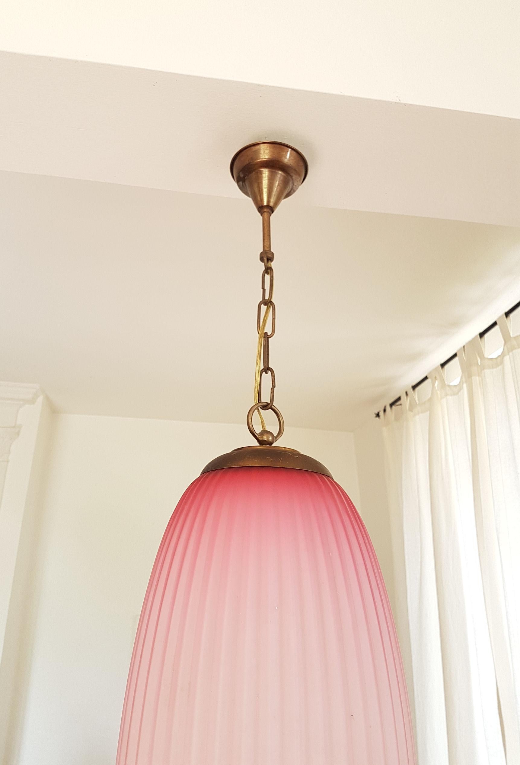 Pair of Pink Mid-Century Modern Glass Chandeliers, Caccia Dominioni Style, 1960s 2