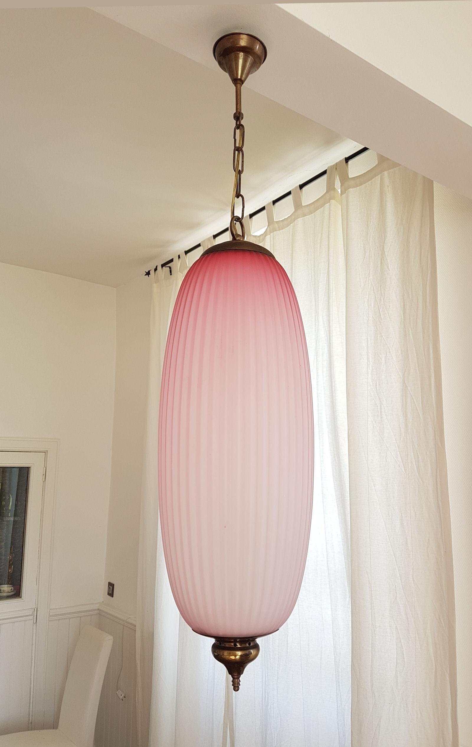 Pair of Pink Mid-Century Modern Glass Chandeliers, Caccia Dominioni Style, 1960s 3