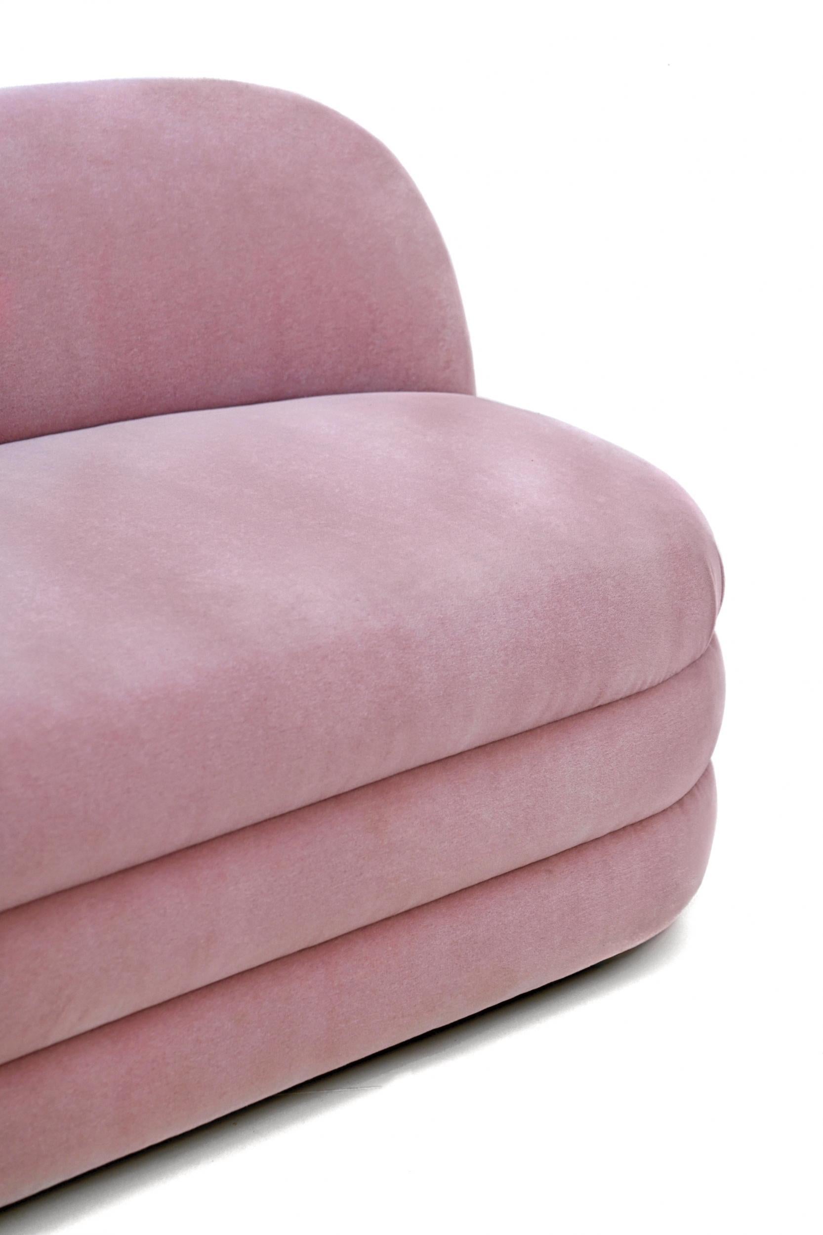 Pair of Pink Mohair Settees by Directional Furniture 1