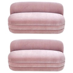 Pair of Pink Mohair Settees by Directional Furniture