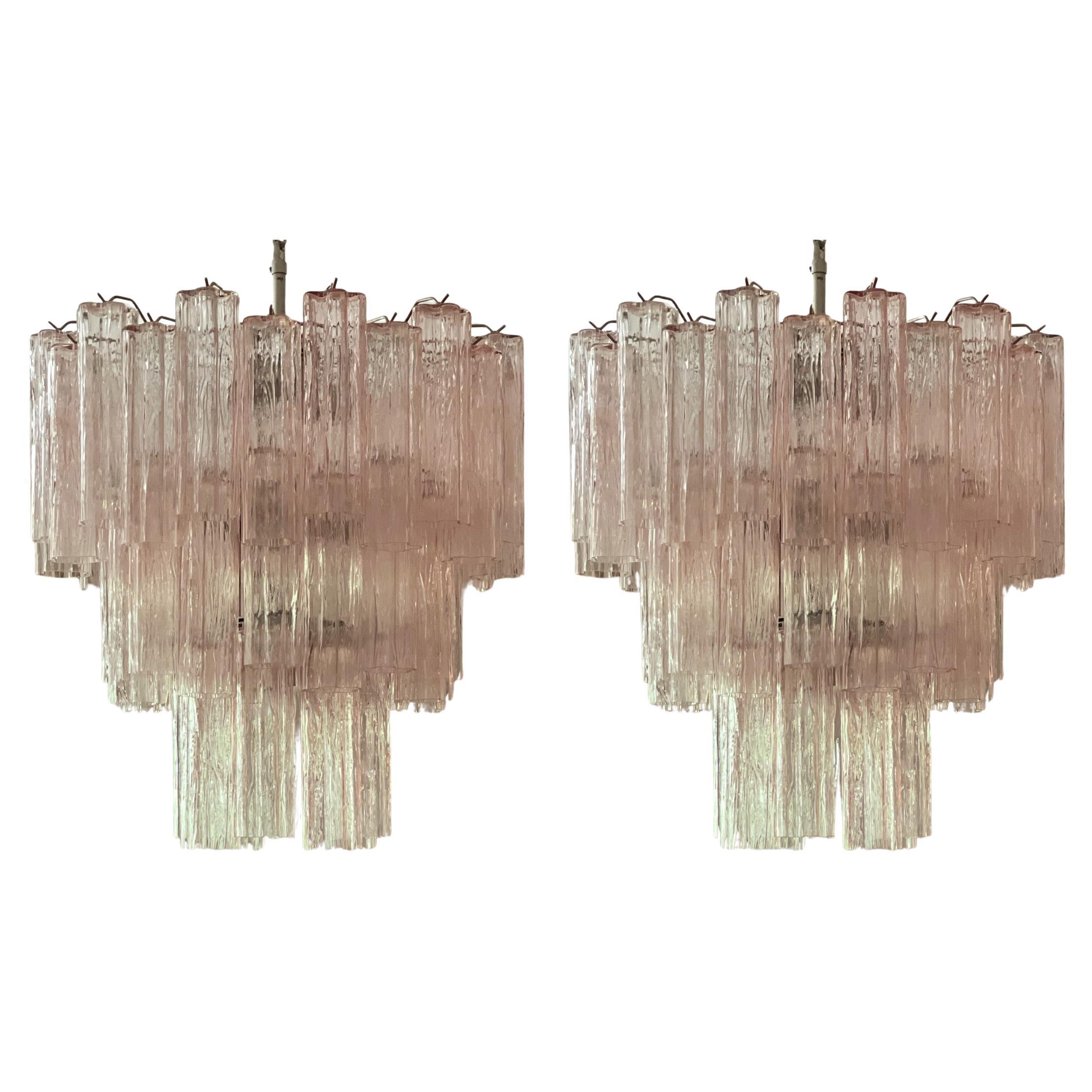 Paire de lustres Tronchi de Murano roses