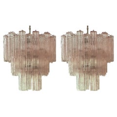Pair of Pink Murano Chandeliers Tronchi