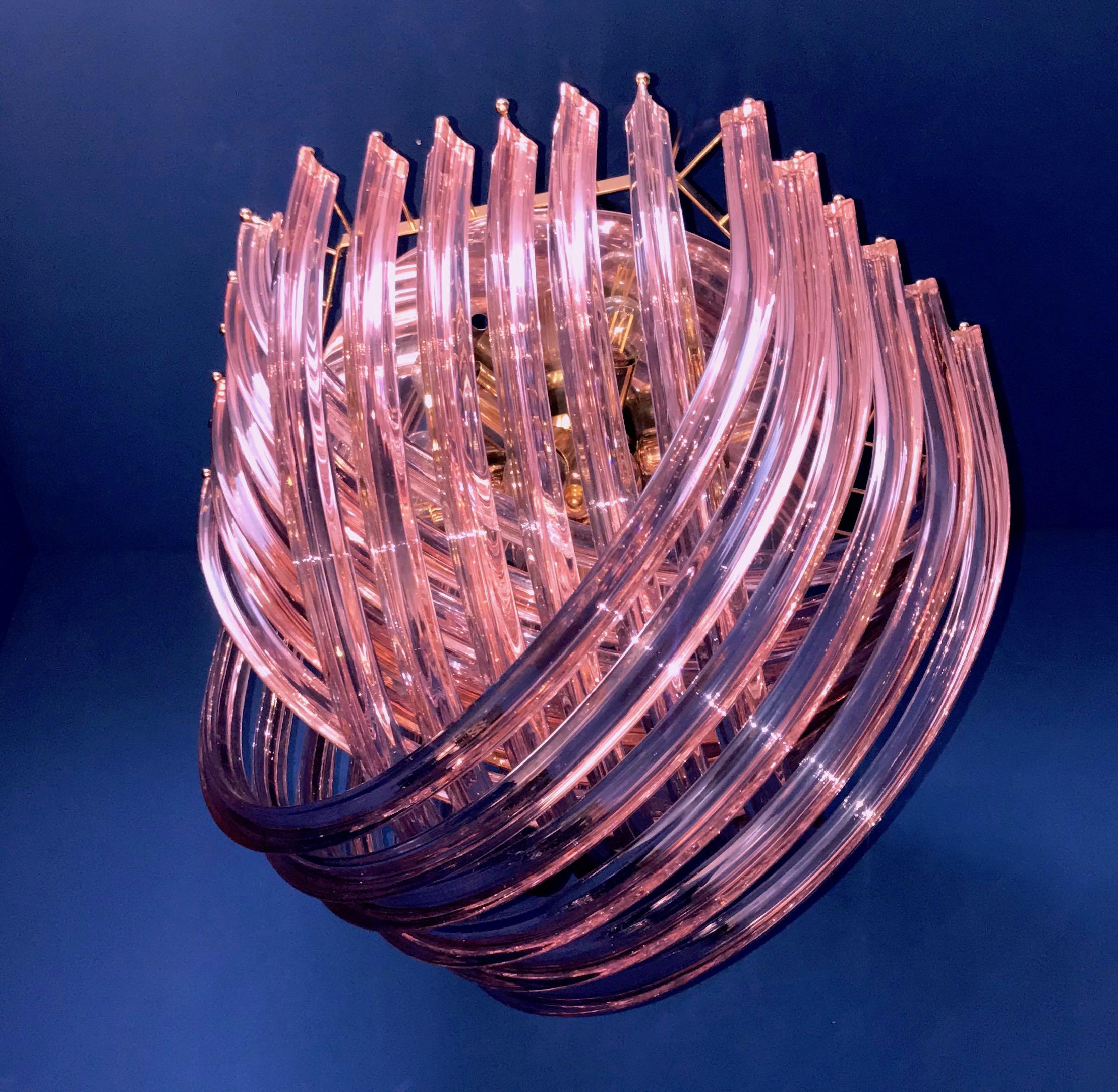 Blown Glass Pink Murano Curvati Ceiling Light or Flush Mount, 1990 For Sale